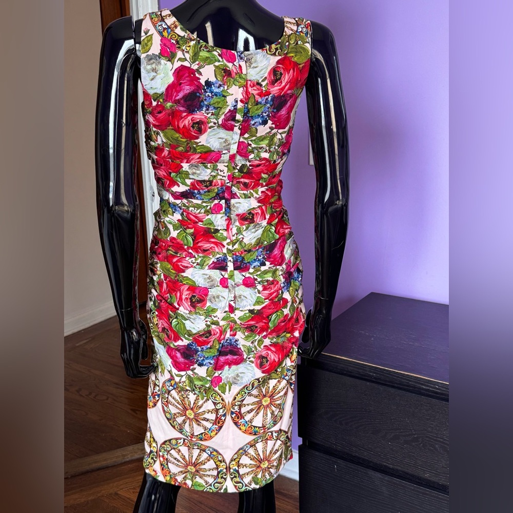 Dolce&Gabbana Pink Floral Ruched Sheath Dress - Picture 3 of 13